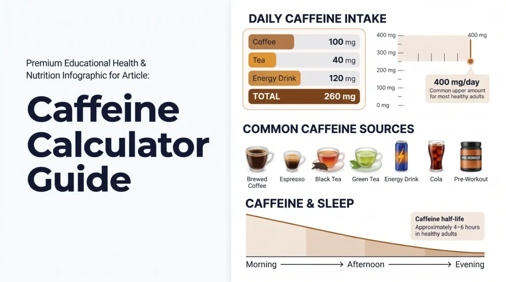 Caffeine Calculator guide showing daily caffeine intake and common caffeine sources