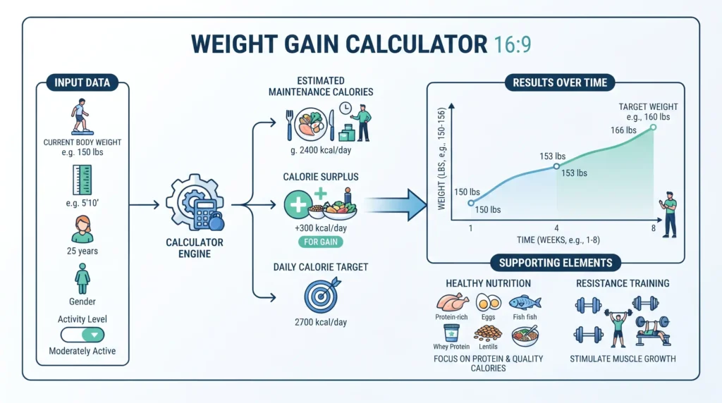 Weight Gain Calculator showing calorie surplus and target weight