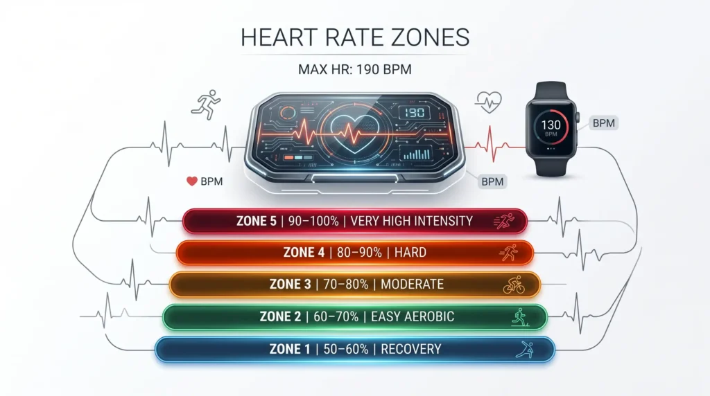 Heart rate training zones from Zone 1 to Zone 5