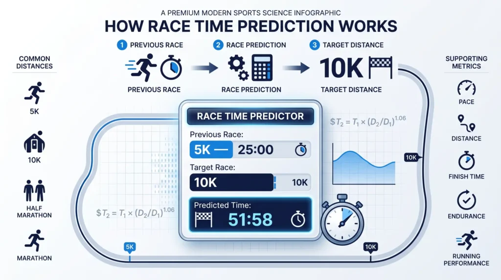 Race Time Predictor infographic showing previous race and predicted finish time