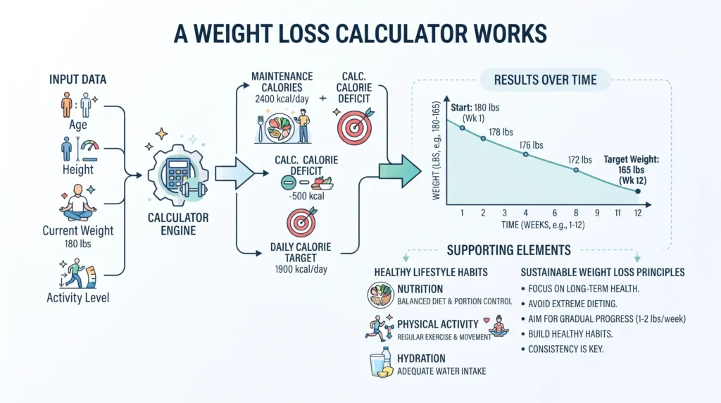 Weight Loss Calculator showing calorie deficit and target weight
