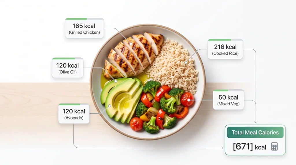 Ingredients and portions used to calculate total meal calories