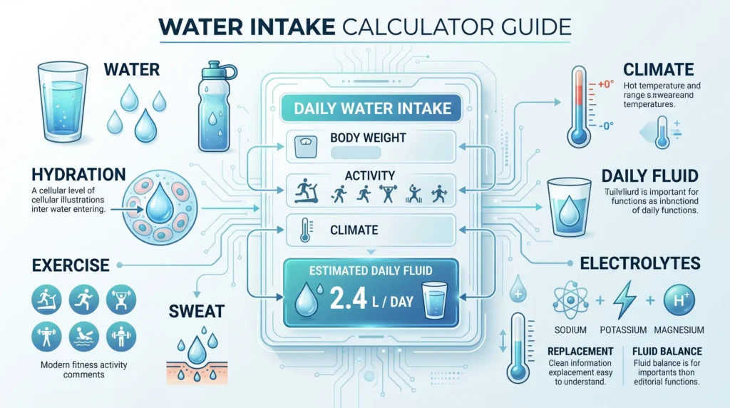 Water intake calculation showing daily hydration needs
