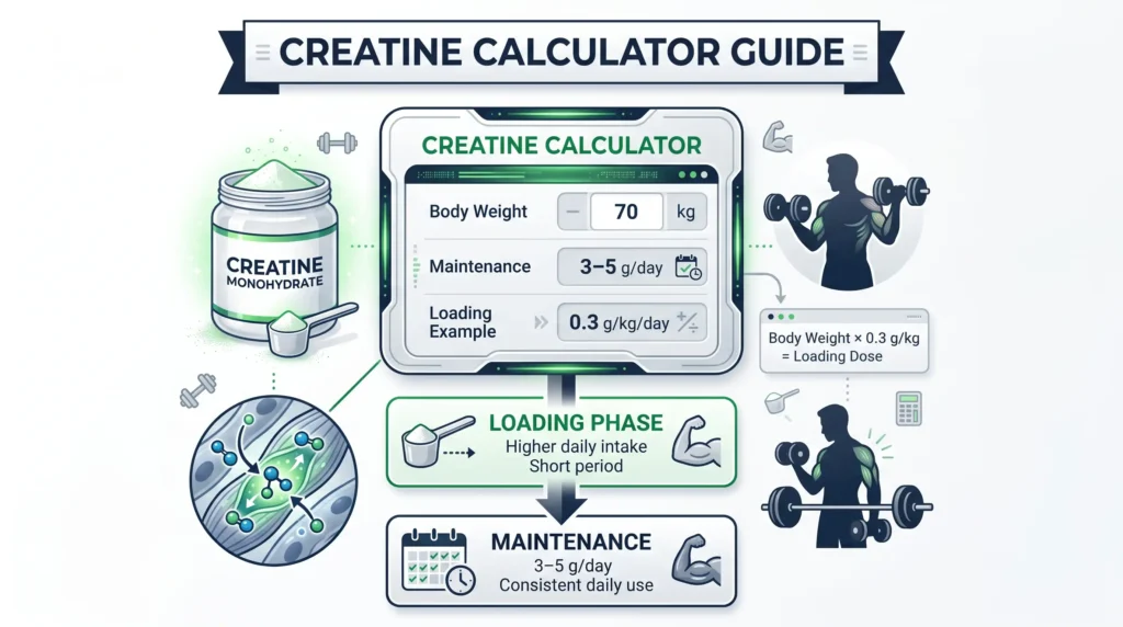 Creatine dosage infographic showing loading and maintenance doses