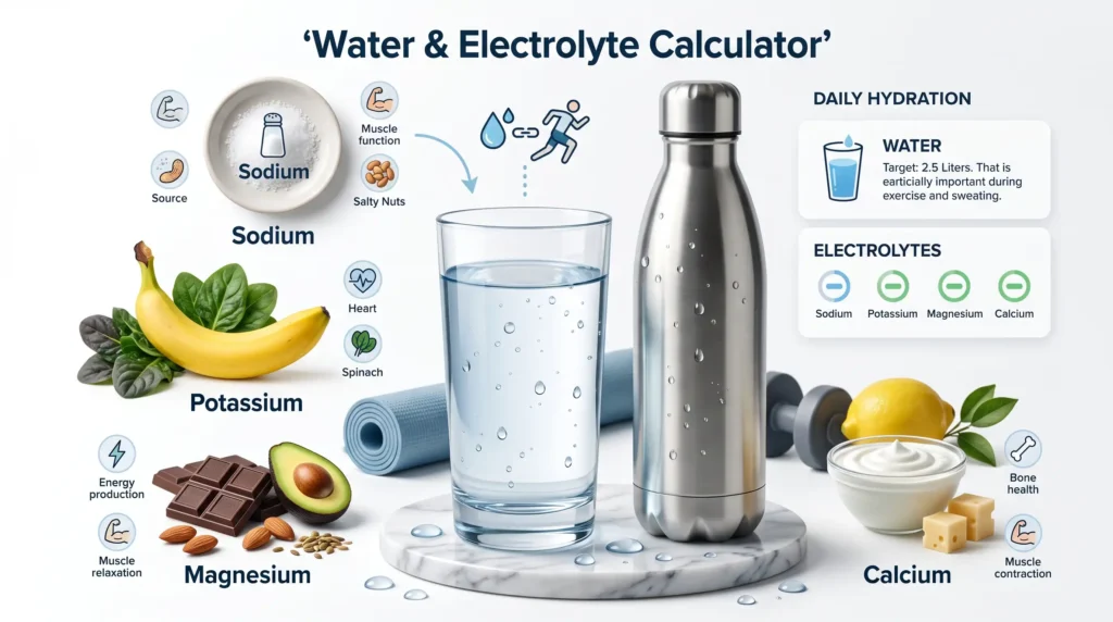 Water and electrolytes including sodium potassium and magnesium for hydration