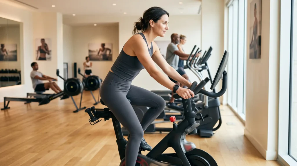 Adult exercising to improve cardiovascular fitness and aerobic capacity