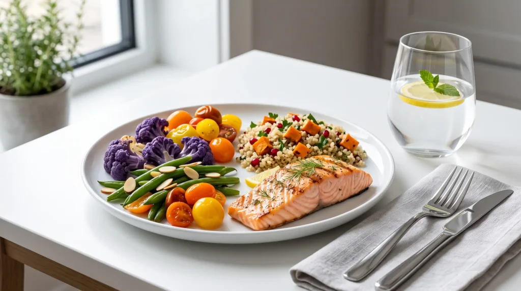 Balanced plate with vegetables protein and whole grains for weight management How to Lose Weight Without Counting Calories