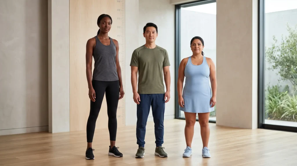 Adults with different heights and body builds illustrating BMI assessment