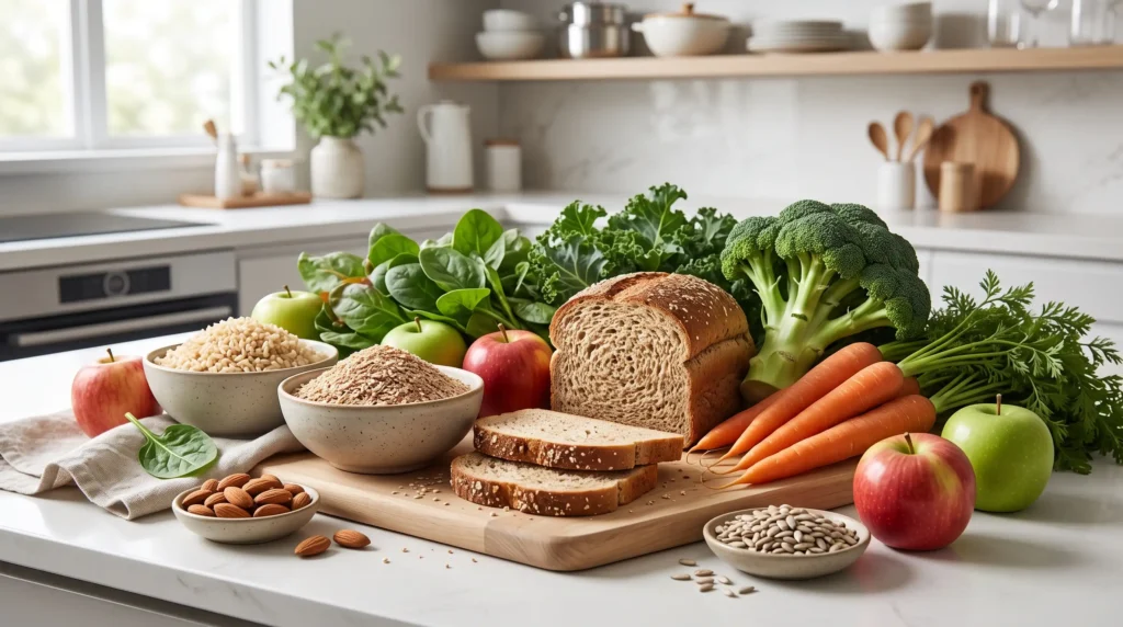 Whole grains vegetables nuts and seeds as sources of insoluble fiber