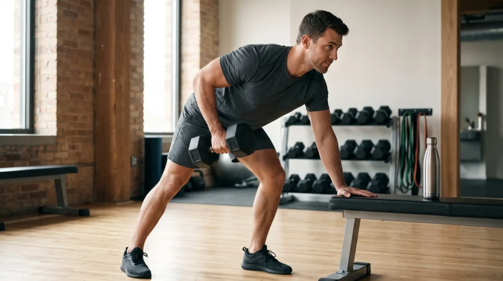 Adult strength training to illustrate muscle mass and body weight
