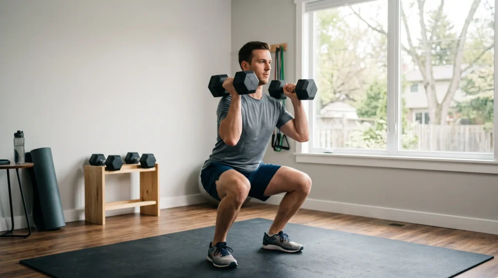 Adult performing strength training for muscle and fitness