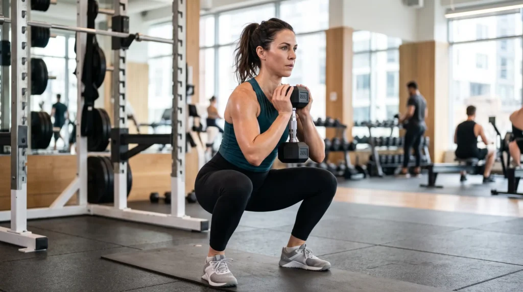 Woman performing strength exercises in a full-body workout