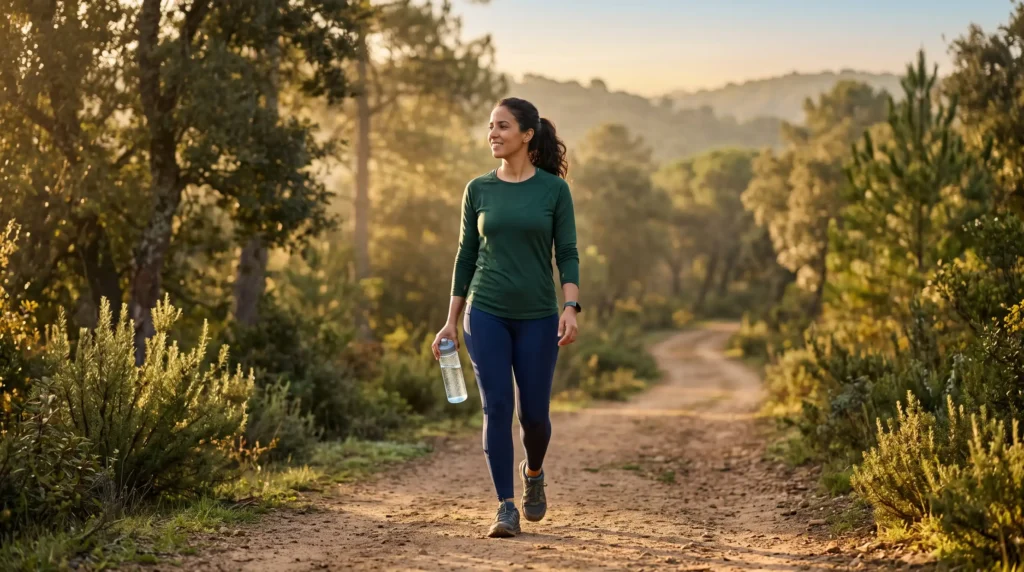 Person walking outdoors as part of a healthy lifestyle