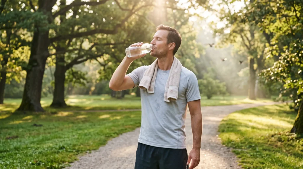 Person drinking water during a healthy active lifestyle