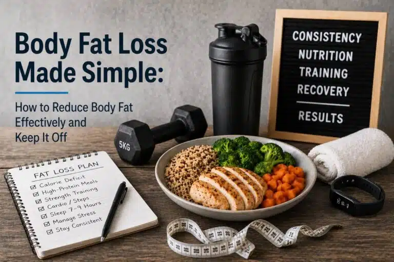 Body fat loss health calculator dashboard for fitness and lifestyle tracking, showing fat reduction progress and health metrics.