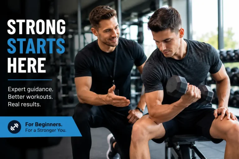 Beginner working out in the gym with weights.