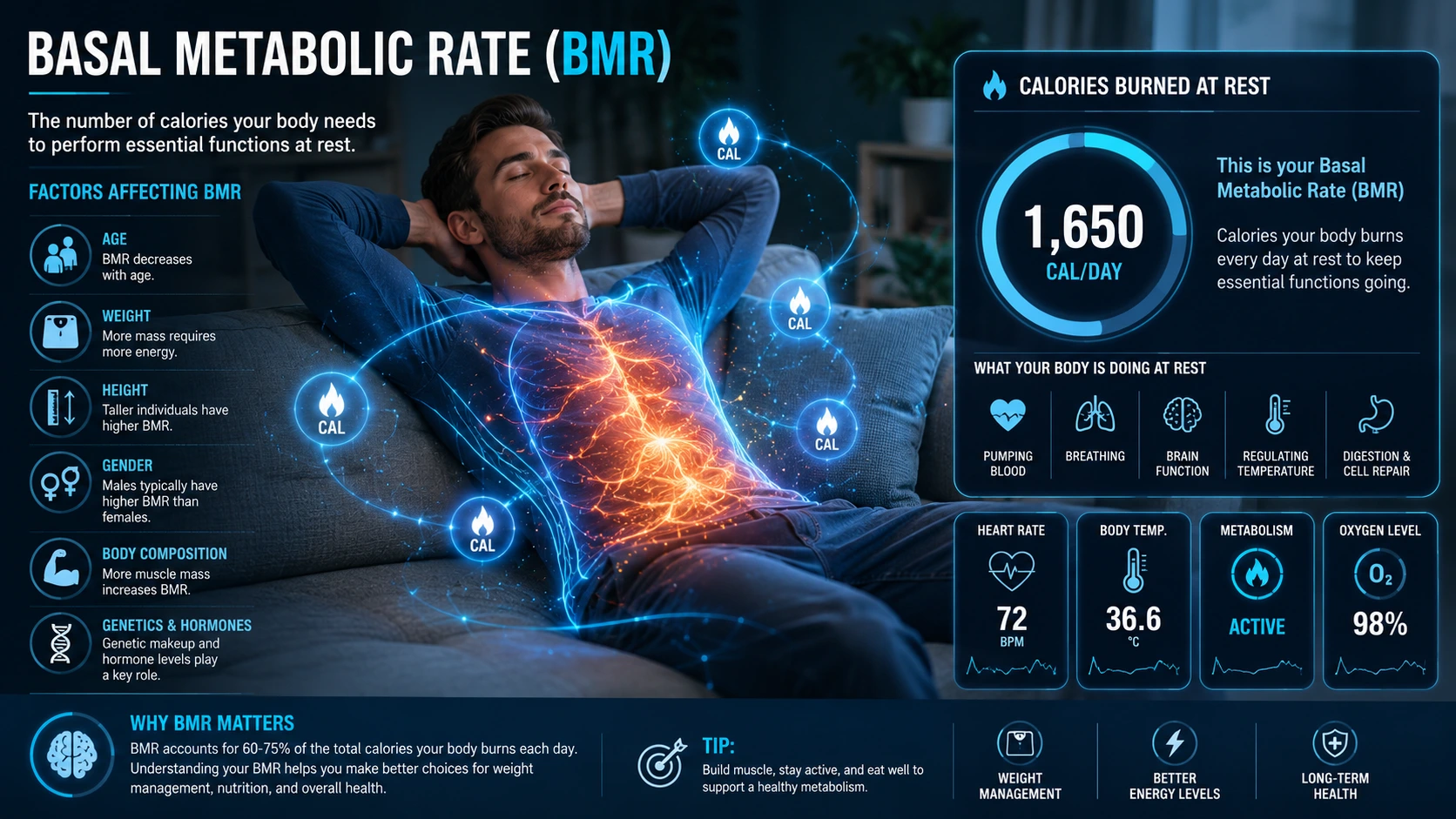 BMR Calculator results showing estimated calories for daily resting needs