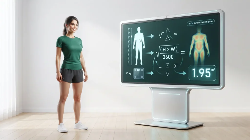 Body Surface Area Calculator showing height and weight measurements