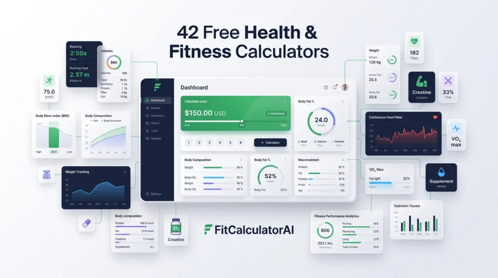 Health and fitness calculators for weight, nutrition, calories, training and supplements