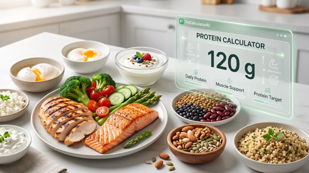 Protein Calculator showing daily protein needs and muscle nutrition