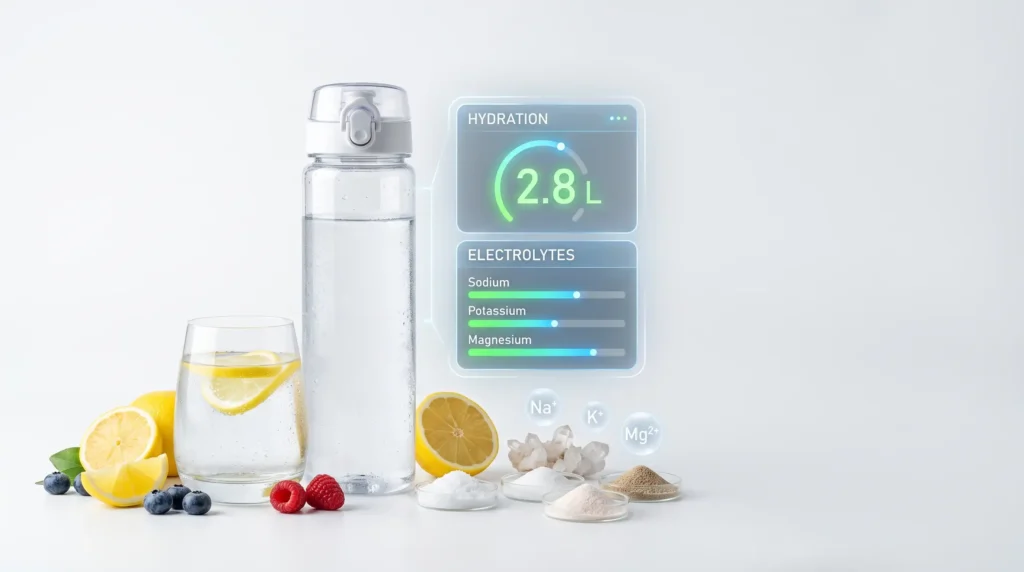 Water and electrolyte calculator showing daily hydration and electrolyte needs