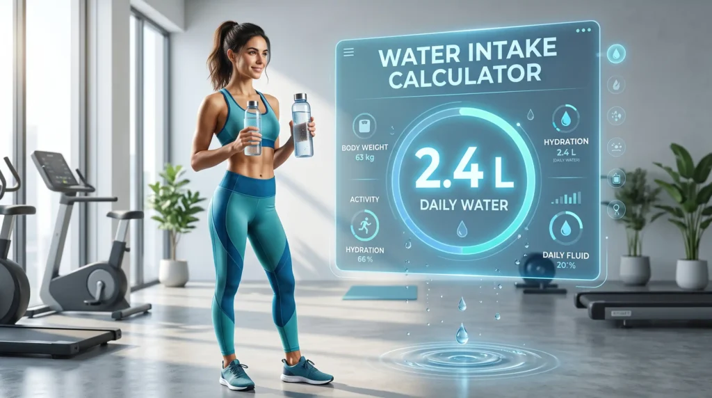 Water Intake Calculator showing estimated daily hydration needs