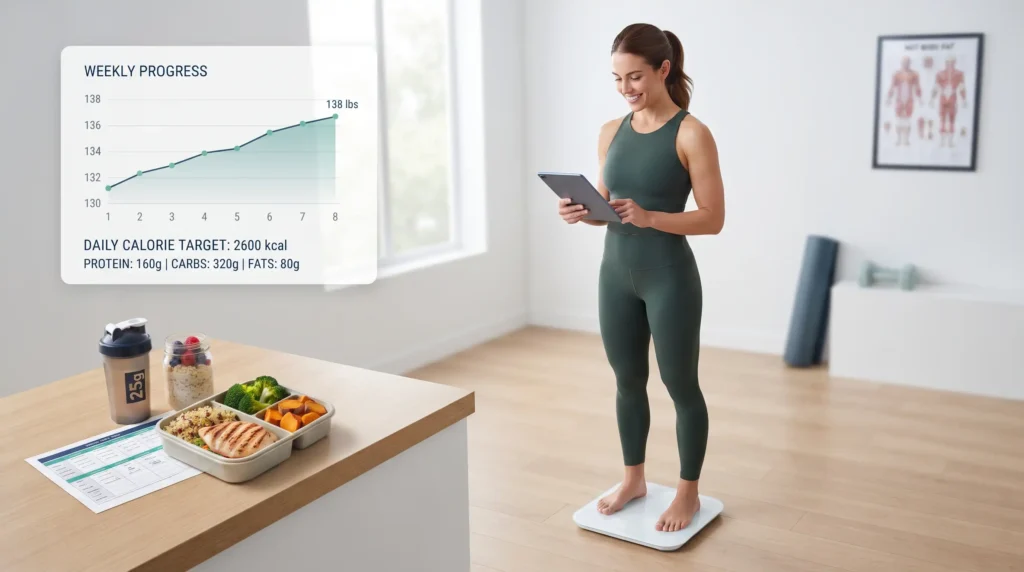 Weight Gain Calculator showing calorie surplus and target weight