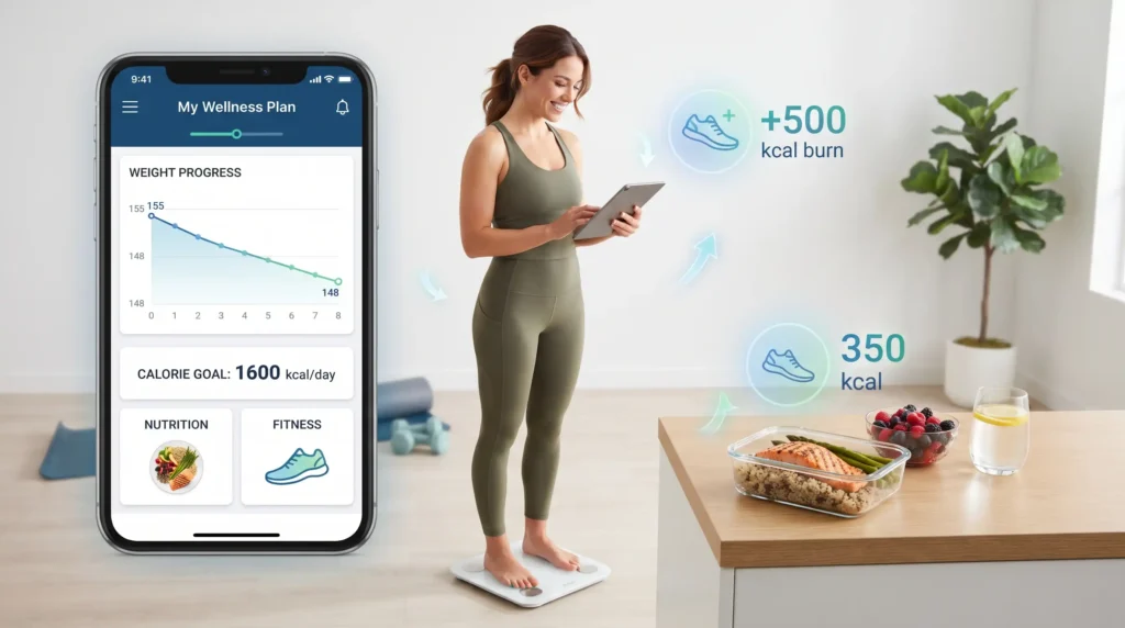 Weight Loss Calculator showing calories and healthy weight loss plan
