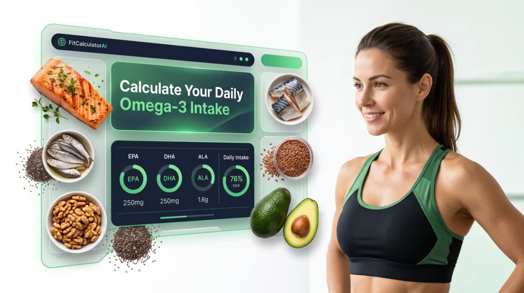 Omega-3 Intake Calculator showing EPA DHA and daily omega-3 intake