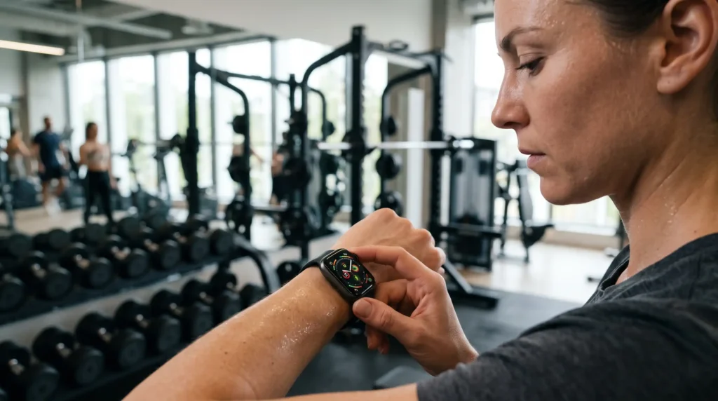 Fitness wearable technology during a strength training workout