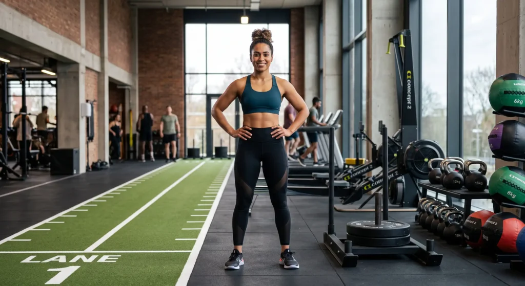HYROX training workout in a modern functional fitness gym