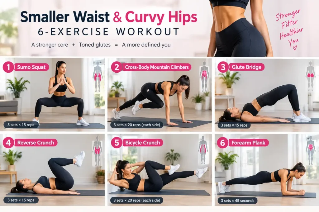 6-exercise smaller waist and curvy hips workout for women